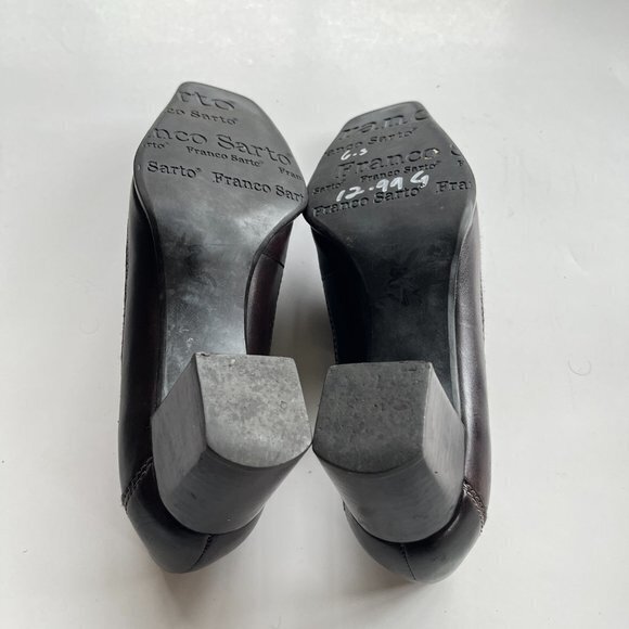 FRANCO SARTO SQUARE TOE CHUNKY HEEL BROWN LEATHER‎ WOMENS SIZE 6.5M PUMPS… - Picture 8 of 8